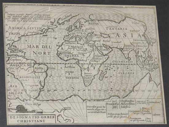 Mercator, 1610 Map of the world, 15 x 19cm.